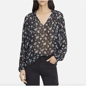 Vince Black Floral Silk Sheer Blouse